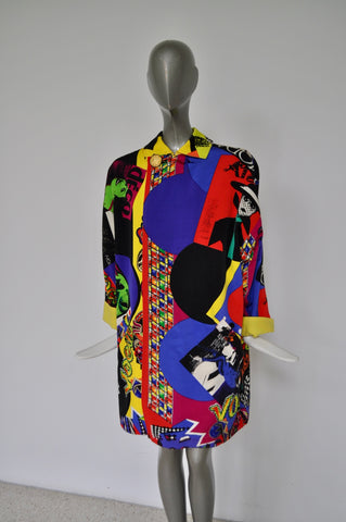 1930s art deco print maxi dress with batwing sleeve jacket