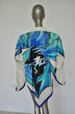 Handpainted silk jacket kaftan style dupion silk and linen 70s